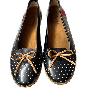 Chooka Classic Dot Skimmer Ballet Flat SZ 10 Black/ White Polk Dots Round Toes